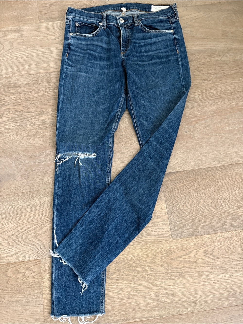 rag & bone Dark Blue Distressed Skinny Jeans
